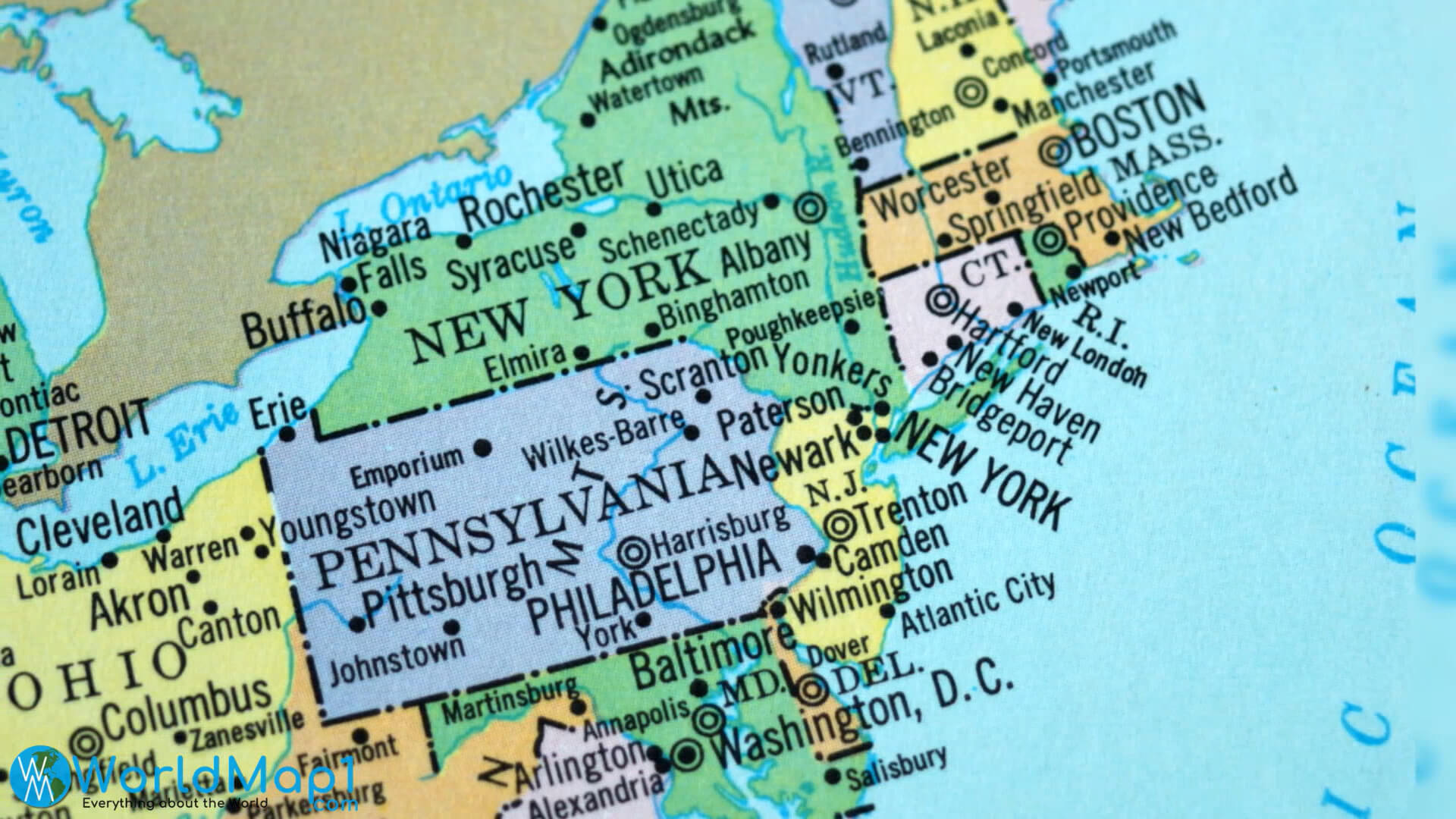 New York Map with Pennsylvania